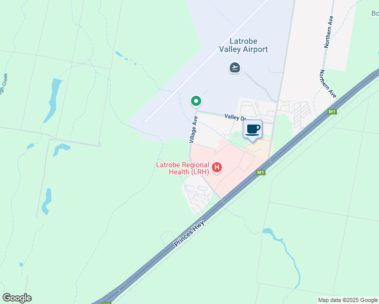 map of restaurants, bars, coffee shops, grocery stores, and more near Village Avenue in Morwell