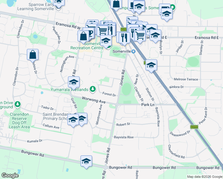 map of restaurants, bars, coffee shops, grocery stores, and more near 15 Bruce Drive in Somerville