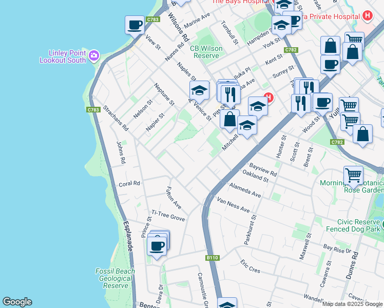 map of restaurants, bars, coffee shops, grocery stores, and more near 19 Mariners Retreat in Mornington