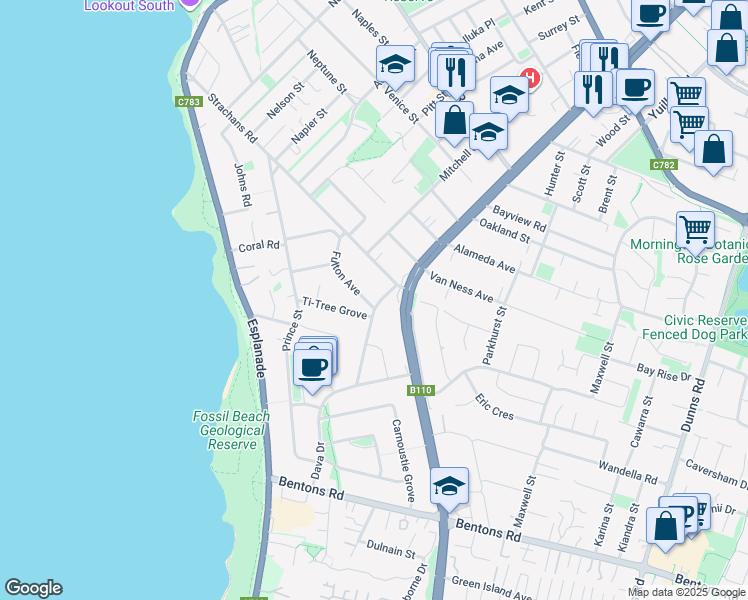 map of restaurants, bars, coffee shops, grocery stores, and more near 29 Fulton Avenue in Mornington