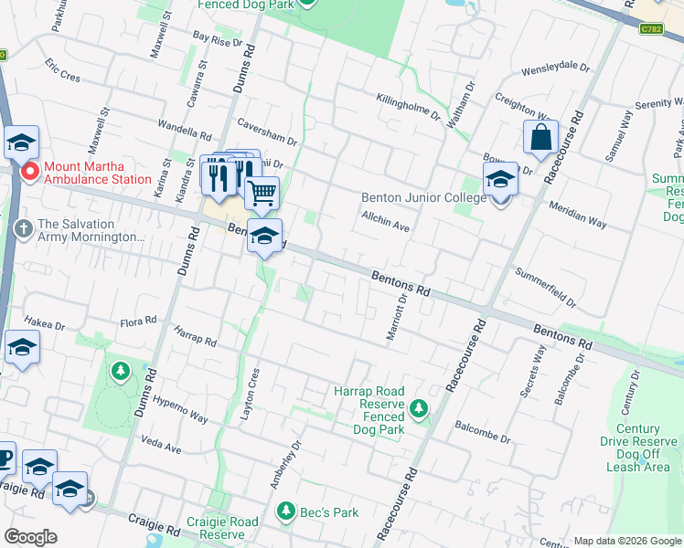 map of restaurants, bars, coffee shops, grocery stores, and more near 10 Esperance Court in Mount Martha