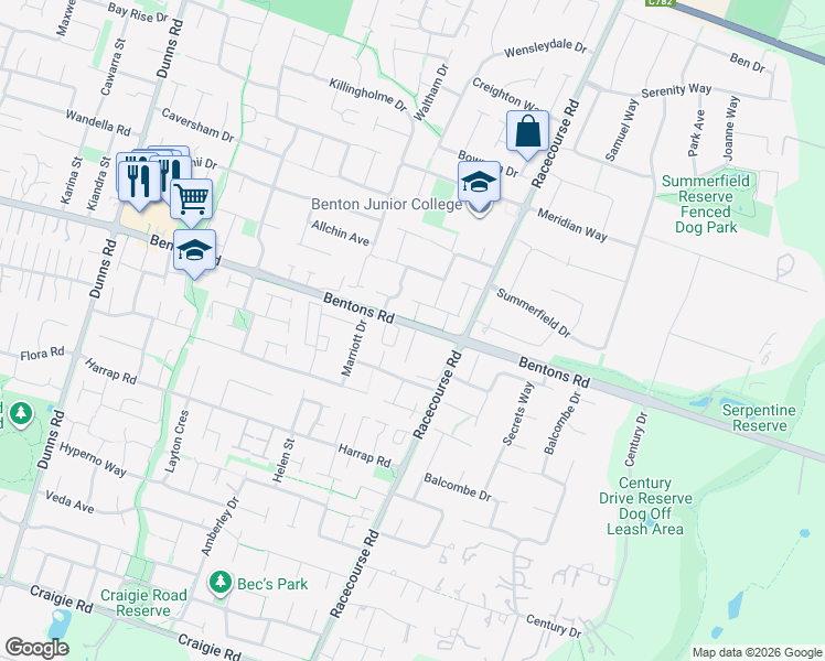 map of restaurants, bars, coffee shops, grocery stores, and more near 200 Bentons Road in Mount Martha