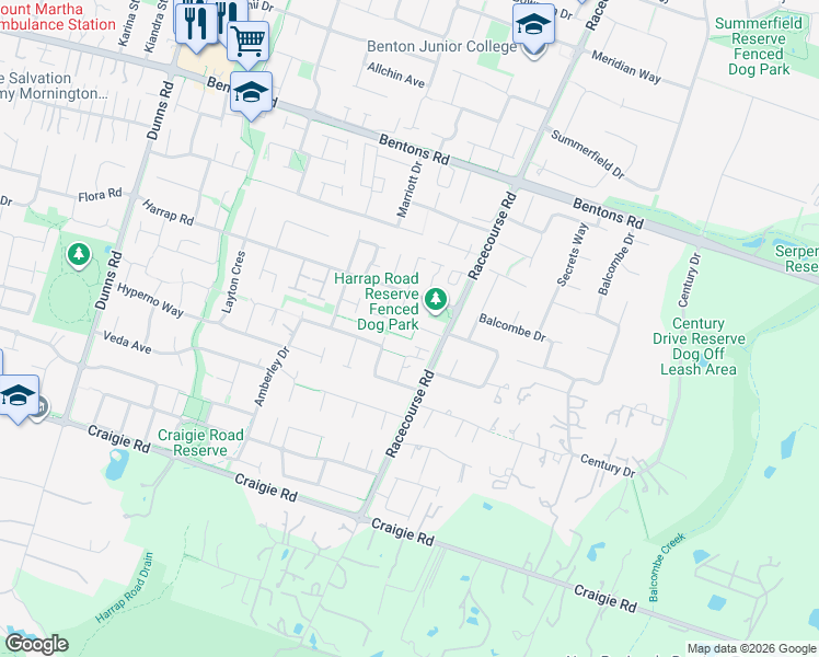 map of restaurants, bars, coffee shops, grocery stores, and more near 7 Klarica Close in Mount Martha