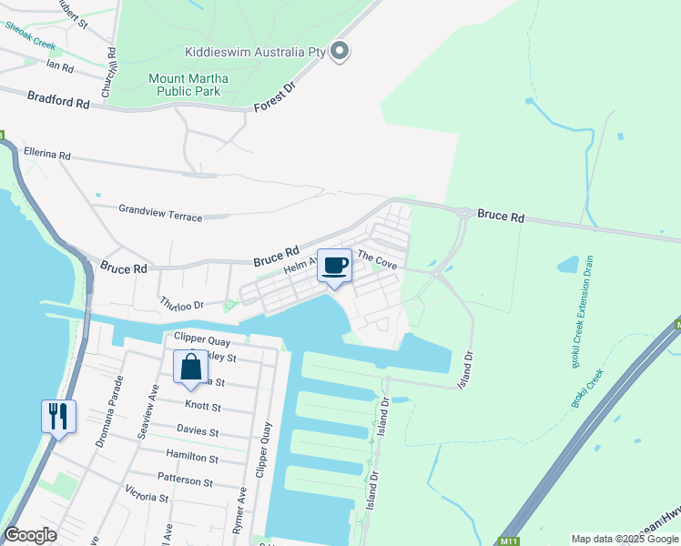 map of restaurants, bars, coffee shops, grocery stores, and more near 19 Spinnaker Terrace in Safety Beach
