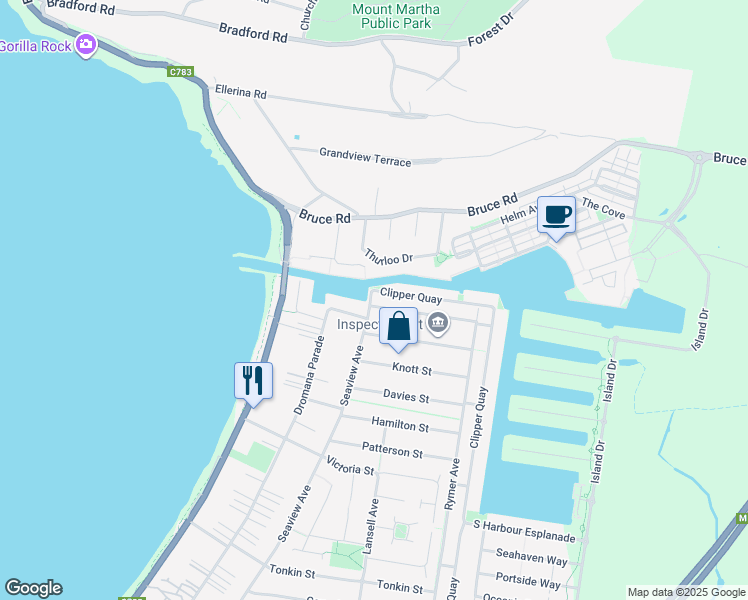 map of restaurants, bars, coffee shops, grocery stores, and more near 108 Seaview Avenue in Safety Beach