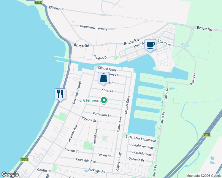 map of restaurants, bars, coffee shops, grocery stores, and more near 21 Knott Street in Safety Beach