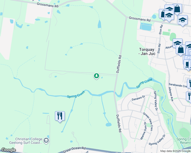 map of restaurants, bars, coffee shops, grocery stores, and more near 100 Duffields Road in Torquay