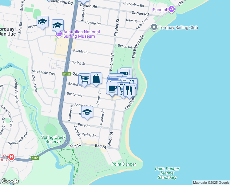 map of restaurants, bars, coffee shops, grocery stores, and more near 30A Gilbert Street in Torquay