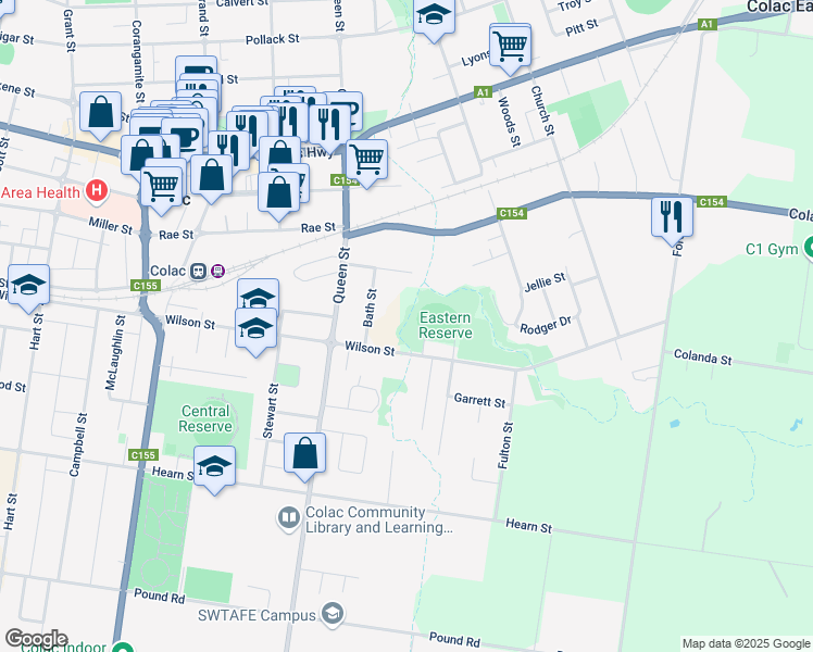 map of restaurants, bars, coffee shops, grocery stores, and more near LOT 1 Gamble Street in Colac