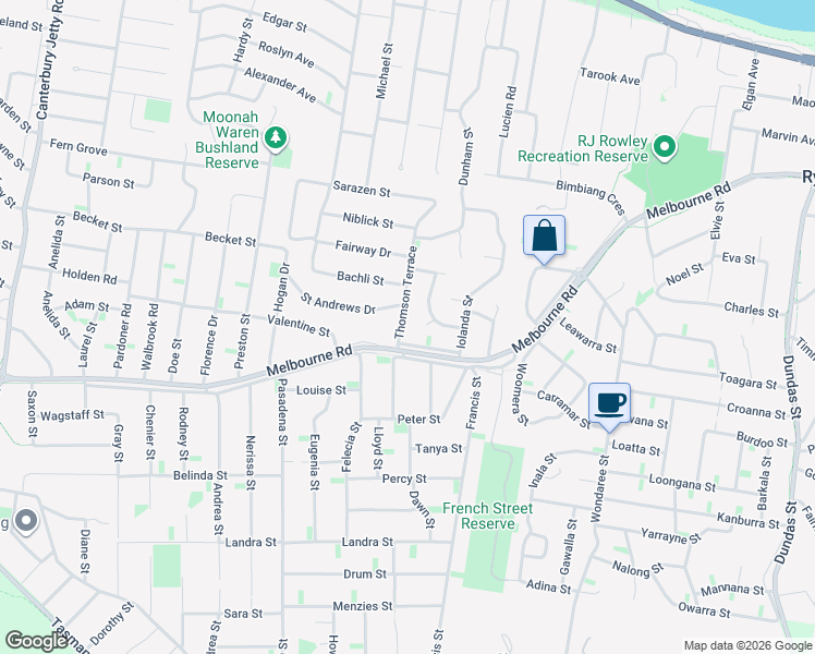 map of restaurants, bars, coffee shops, grocery stores, and more near 57 Thomson Terrace in Rye