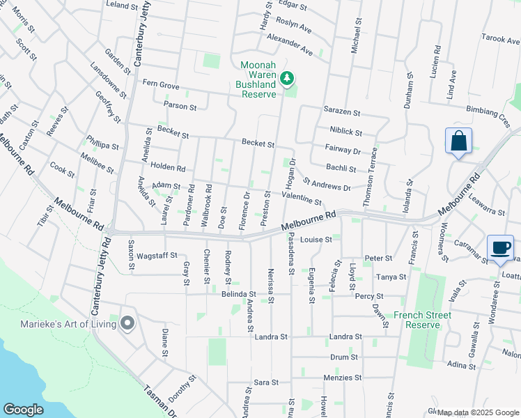 map of restaurants, bars, coffee shops, grocery stores, and more near 64 Preston Street in Rye