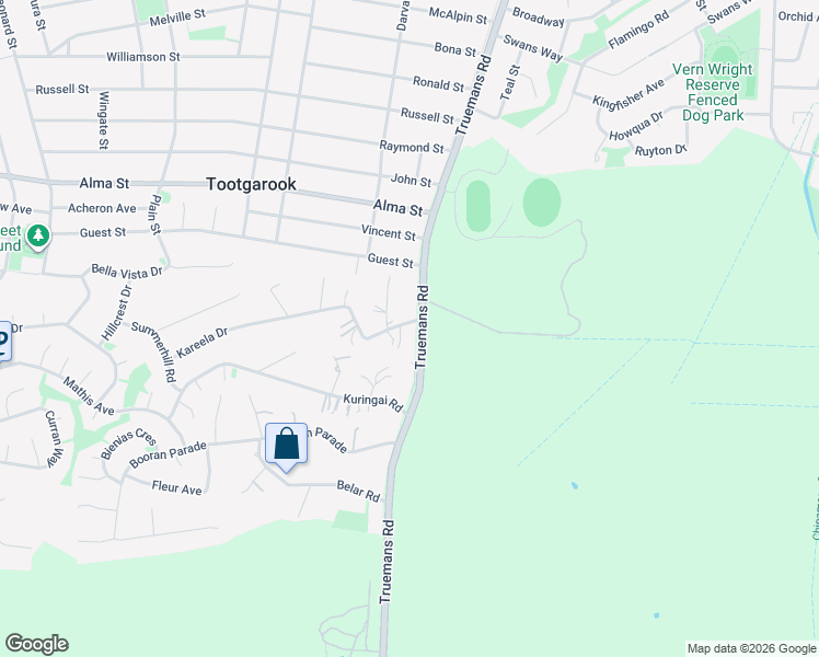 map of restaurants, bars, coffee shops, grocery stores, and more near 162 Truemans Road in Tootgarook