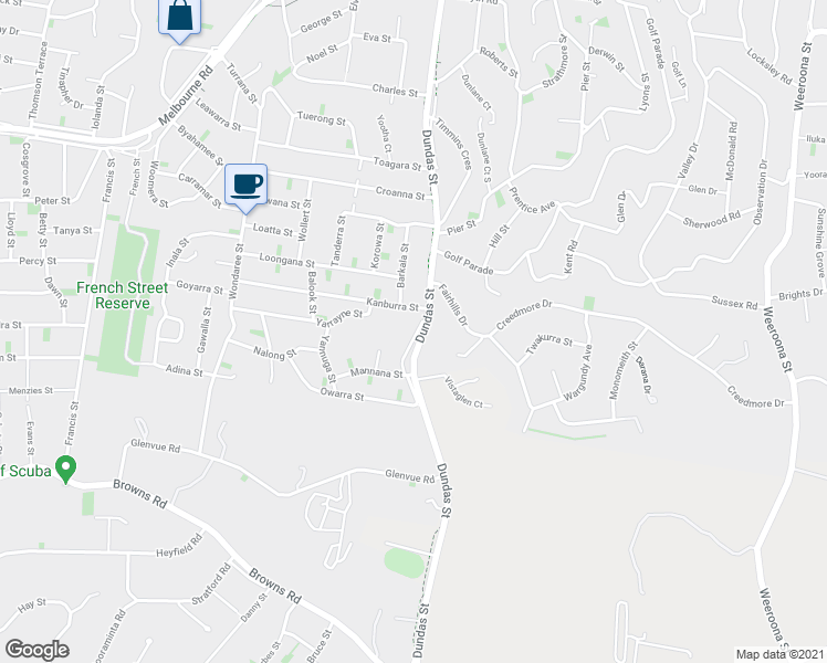 map of restaurants, bars, coffee shops, grocery stores, and more near 166 Dundas Street in Rye