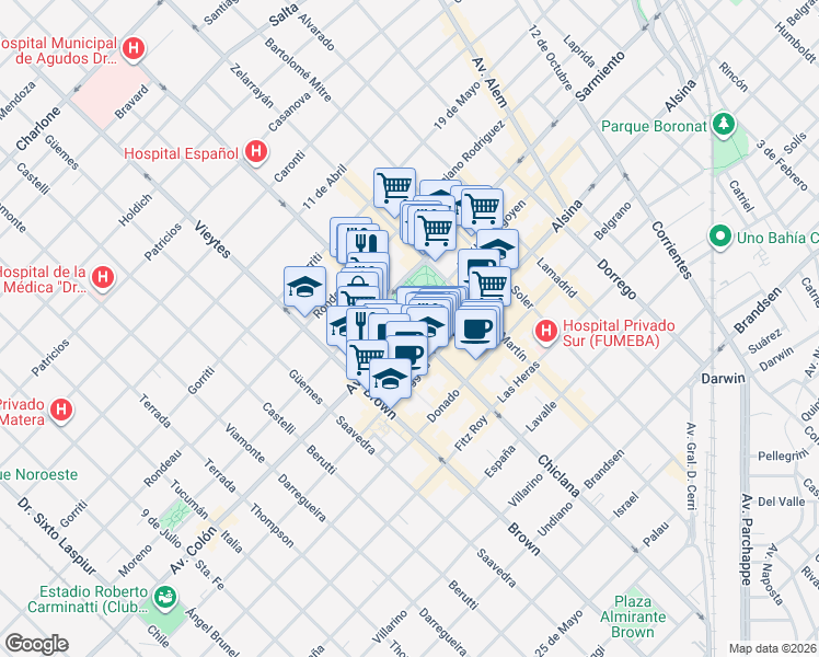 map of restaurants, bars, coffee shops, grocery stores, and more near in Bahía Blanca