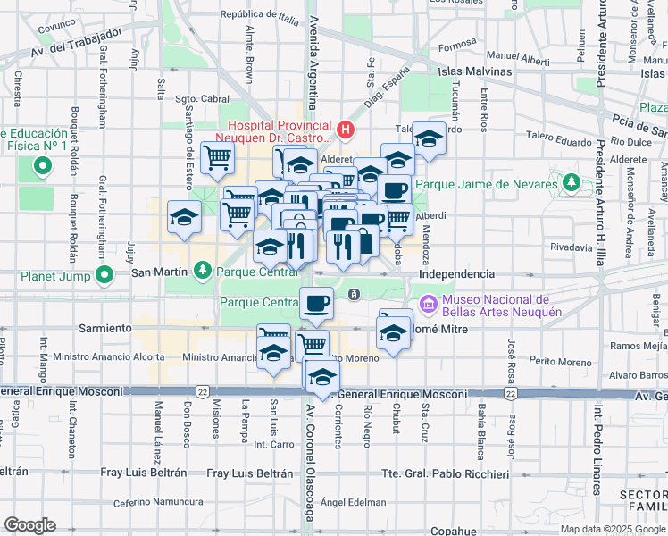 map of restaurants, bars, coffee shops, grocery stores, and more near 50 Independencia in Neuquén