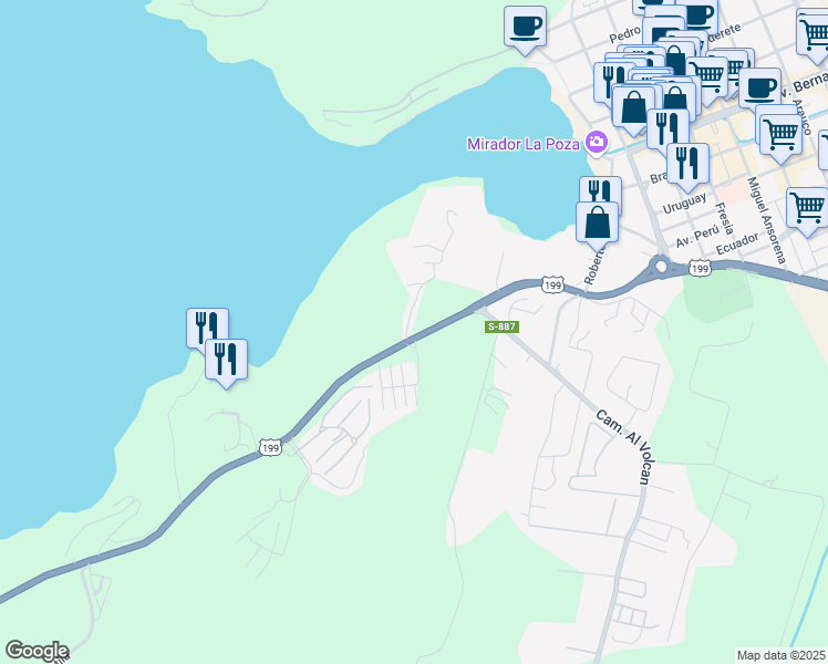 map of restaurants, bars, coffee shops, grocery stores, and more near 1550 Camino Villarrica - Pucón in Cautín