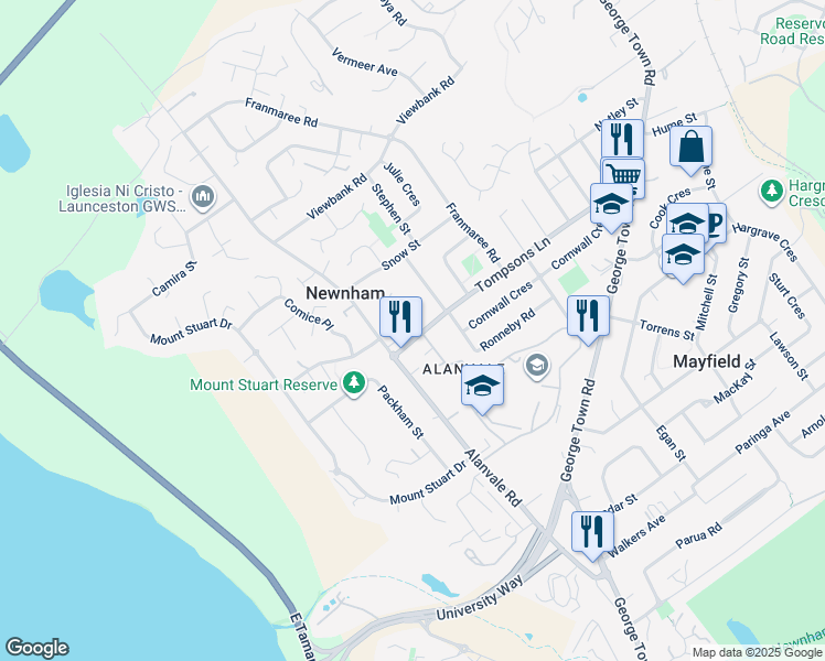 map of restaurants, bars, coffee shops, grocery stores, and more near 88 Tompsons Lane in Newnham