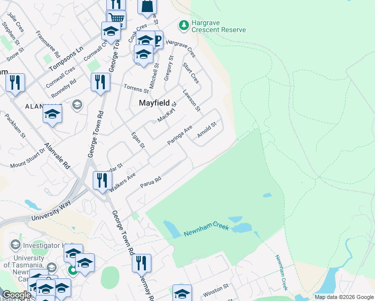 map of restaurants, bars, coffee shops, grocery stores, and more near 16 Meadowbank Road in Newnham