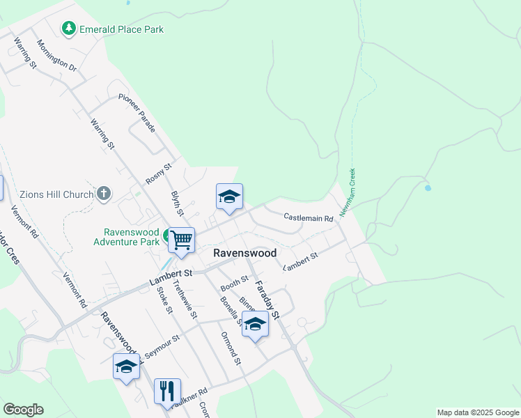 map of restaurants, bars, coffee shops, grocery stores, and more near 22 Prossers Forest Road in Ravenswood