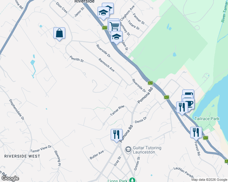 map of restaurants, bars, coffee shops, grocery stores, and more near 14 Balmoral Avenue in Riverside