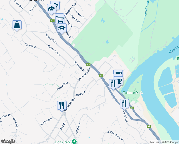 map of restaurants, bars, coffee shops, grocery stores, and more near 1 Pomona Road in Riverside