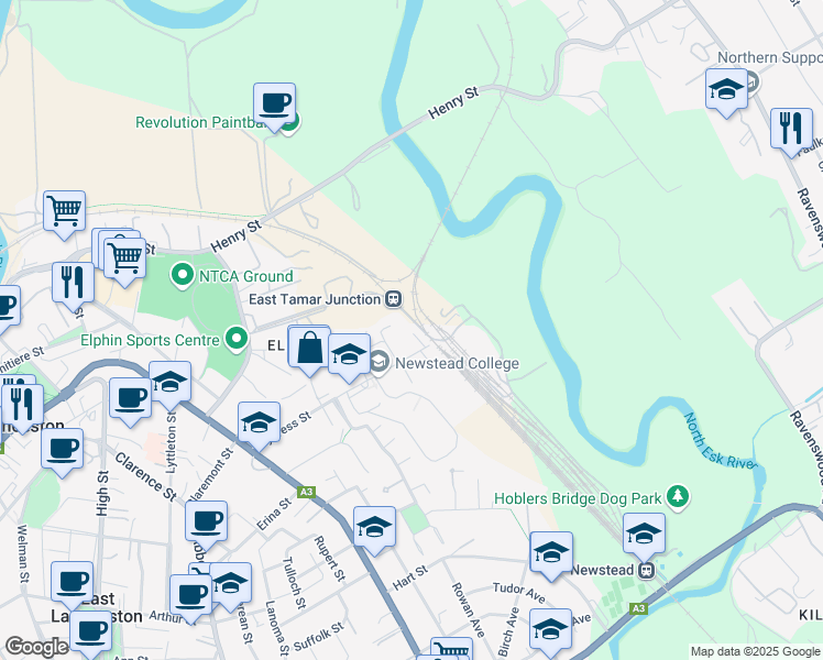 map of restaurants, bars, coffee shops, grocery stores, and more near 71 Cypress Street in Newstead