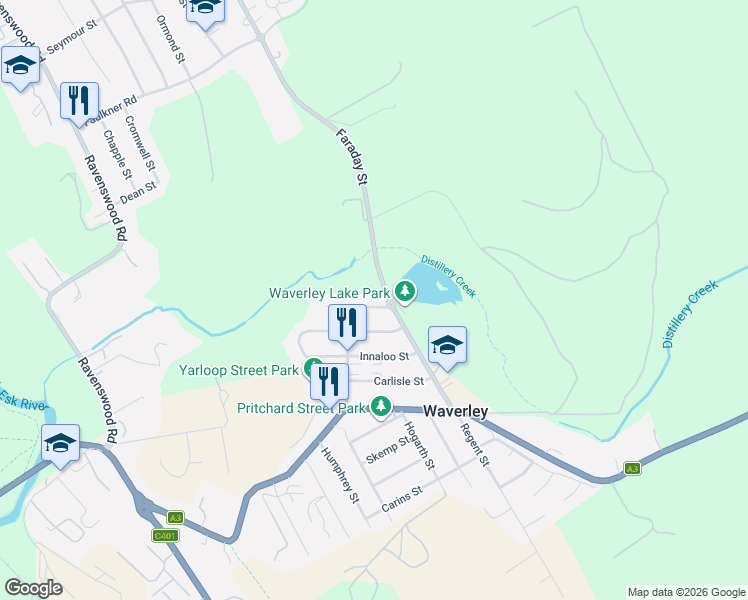 map of restaurants, bars, coffee shops, grocery stores, and more near 6 Magnet Street in Waverley