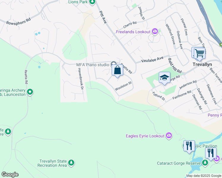 map of restaurants, bars, coffee shops, grocery stores, and more near 103 New World Avenue in Trevallyn