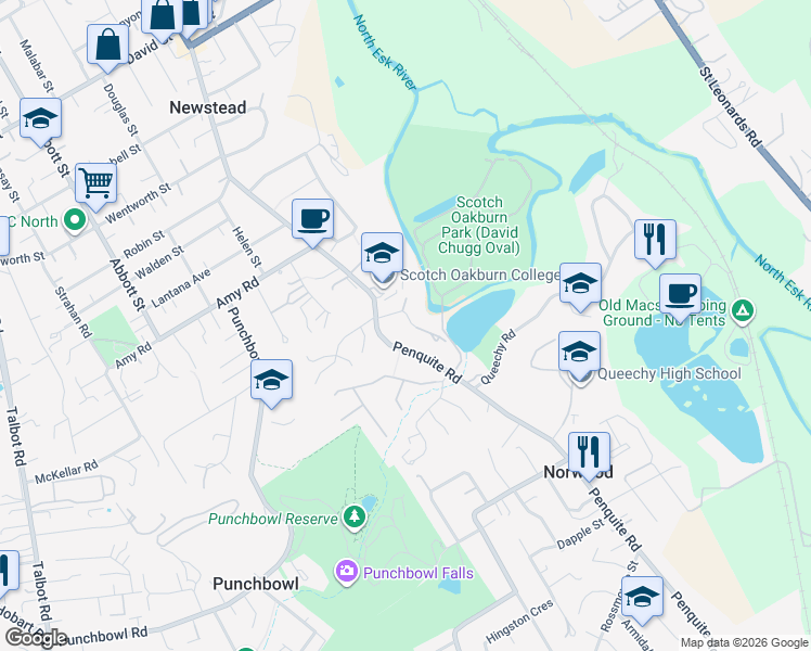 map of restaurants, bars, coffee shops, grocery stores, and more near 8 Barossa Place in Newstead