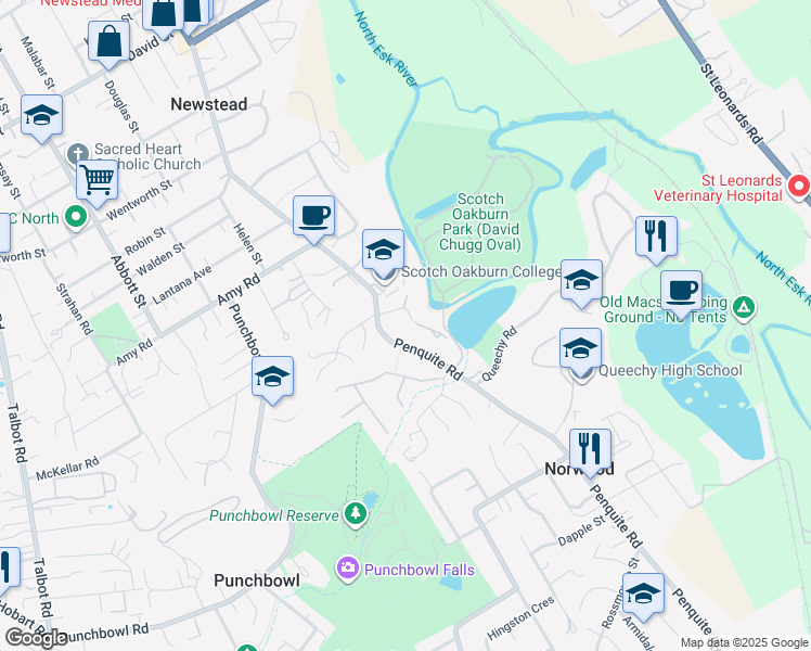 map of restaurants, bars, coffee shops, grocery stores, and more near 8 Barossa Place in Newstead