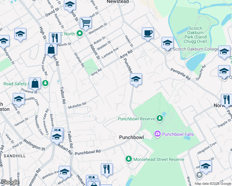 map of restaurants, bars, coffee shops, grocery stores, and more near 15 Ellison Street in Newstead