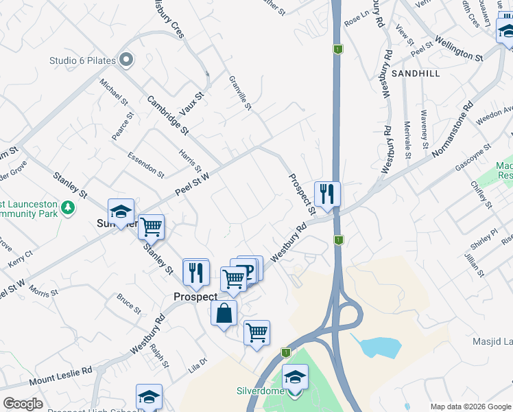 map of restaurants, bars, coffee shops, grocery stores, and more near 1 Peppermint Place in Prospect