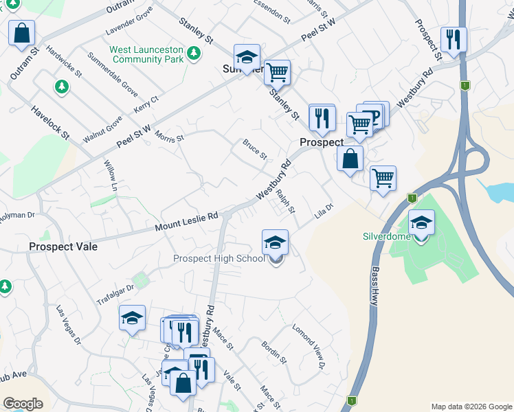 map of restaurants, bars, coffee shops, grocery stores, and more near 267 Westbury Road in Prospect