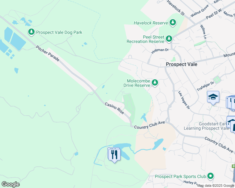 map of restaurants, bars, coffee shops, grocery stores, and more near 12 Casino Rise in Prospect Vale