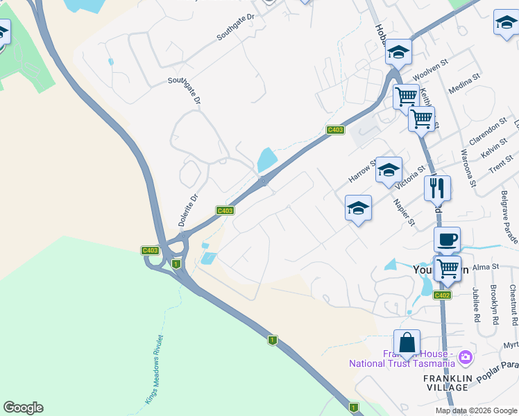 map of restaurants, bars, coffee shops, grocery stores, and more near 9 Enterprize Drive in Youngtown