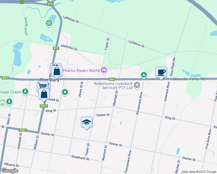 map of restaurants, bars, coffee shops, grocery stores, and more near 40 Marriott Street in Westbury