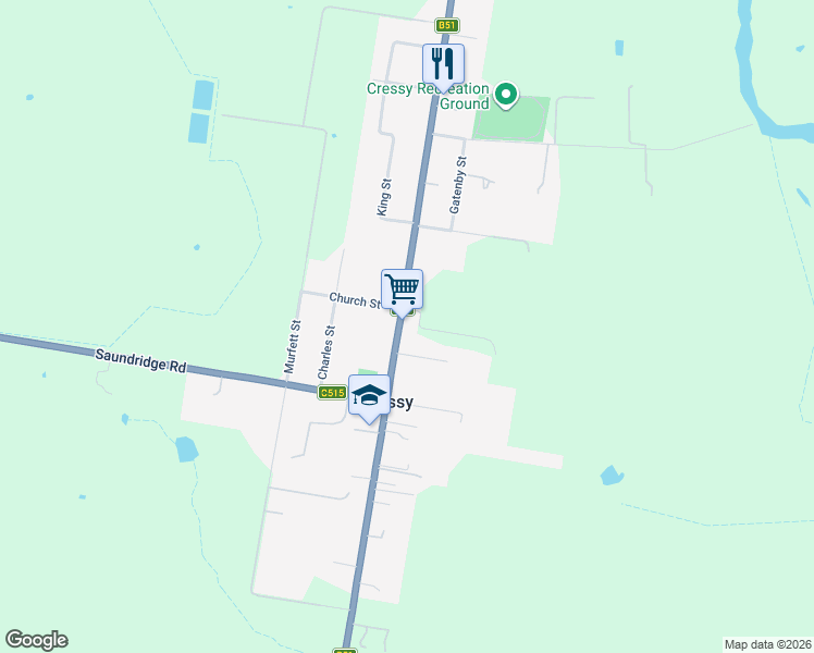 map of restaurants, bars, coffee shops, grocery stores, and more near 89 Main Street in Cressy