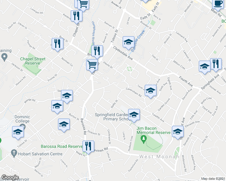 map of restaurants, bars, coffee shops, grocery stores, and more near 6 Ashton Court in Merton