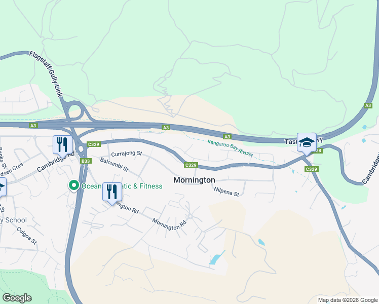 map of restaurants, bars, coffee shops, grocery stores, and more near 17 Brookston Drive in Mornington
