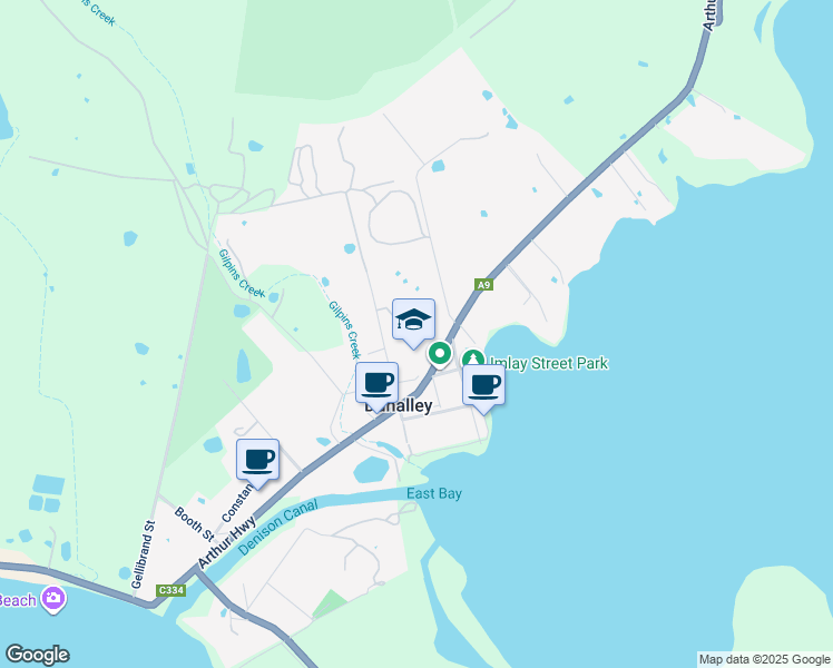 map of restaurants, bars, coffee shops, grocery stores, and more near 20 Bay Street in Dunalley