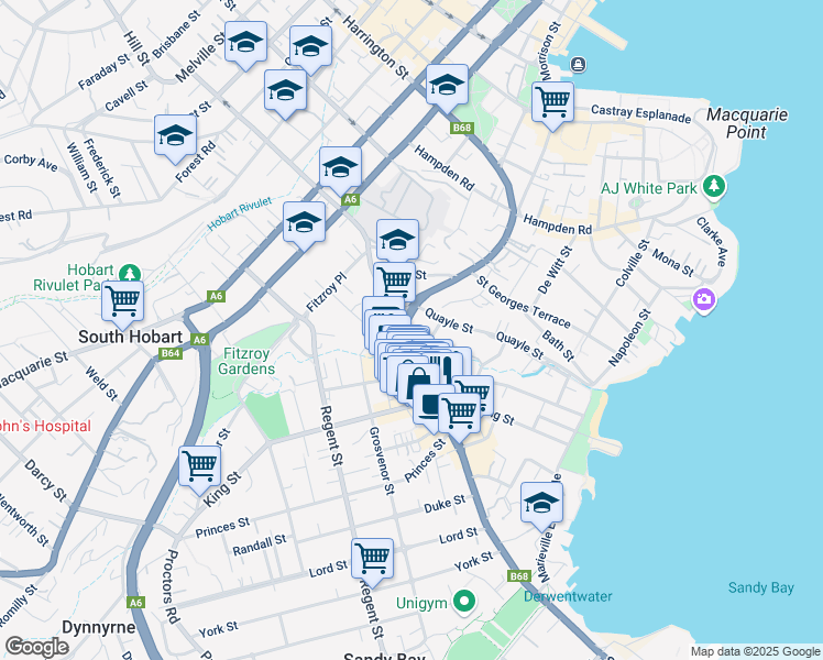 map of restaurants, bars, coffee shops, grocery stores, and more near 122 Sandy Bay Road in Sandy Bay