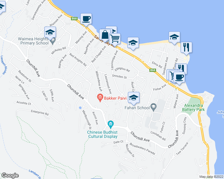 map of restaurants, bars, coffee shops, grocery stores, and more near 20 Lauramont Avenue in Sandy Bay
