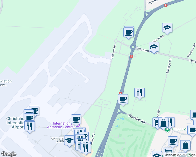 map of restaurants, bars, coffee shops, grocery stores, and more near in Christchurch