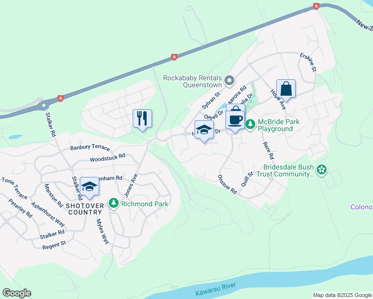 map of restaurants, bars, coffee shops, grocery stores, and more near 15 Luna Place in Lake Hayes Estate