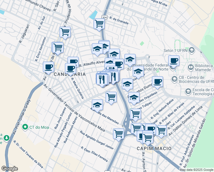 map of restaurants, bars, coffee shops, grocery stores, and more near 2234 Avenida Senador Salgado Filho in Natal