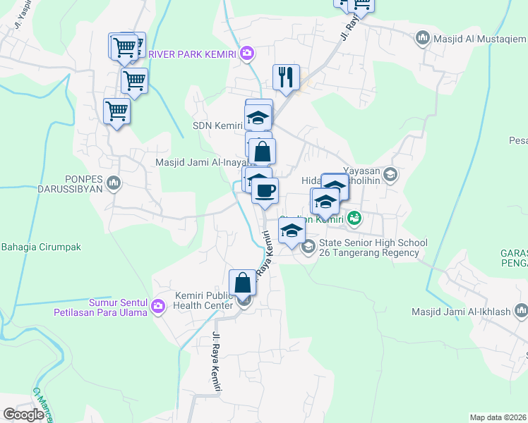 map of restaurants, bars, coffee shops, grocery stores, and more near 29 Jalan Raya Kemiri in Kabupaten Tangerang