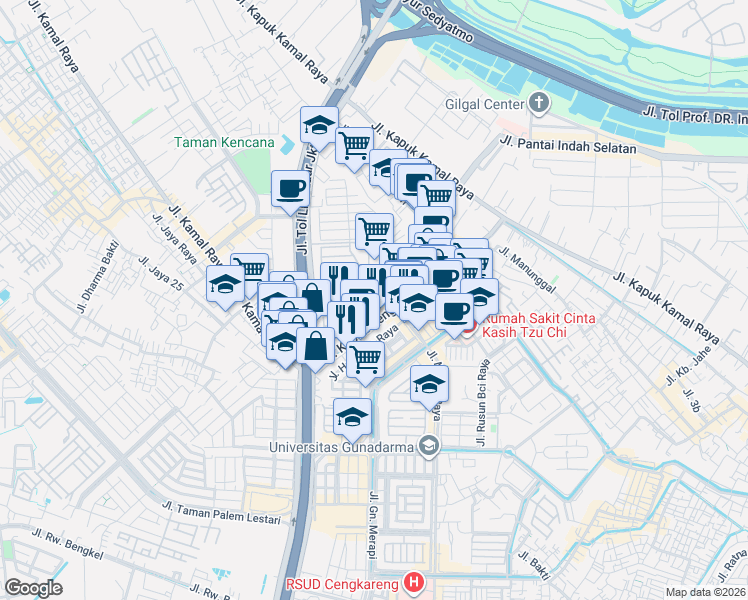 map of restaurants, bars, coffee shops, grocery stores, and more near in Kota Jakarta Barat