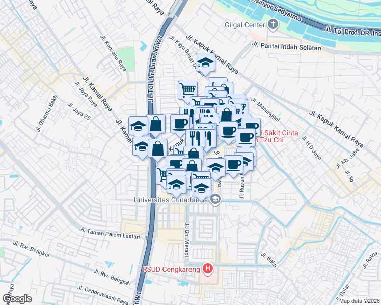 map of restaurants, bars, coffee shops, grocery stores, and more near in Kota Jakarta Barat