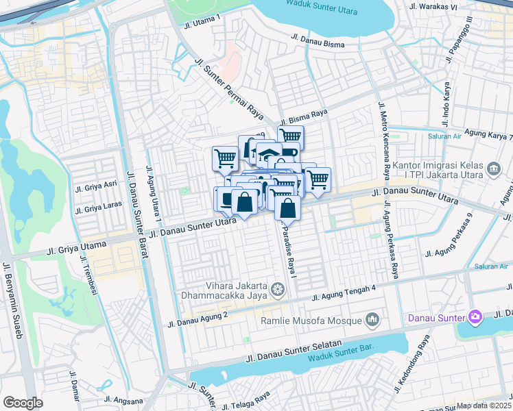 map of restaurants, bars, coffee shops, grocery stores, and more near 12A Sunter Garden in Kota Jakarta Utara