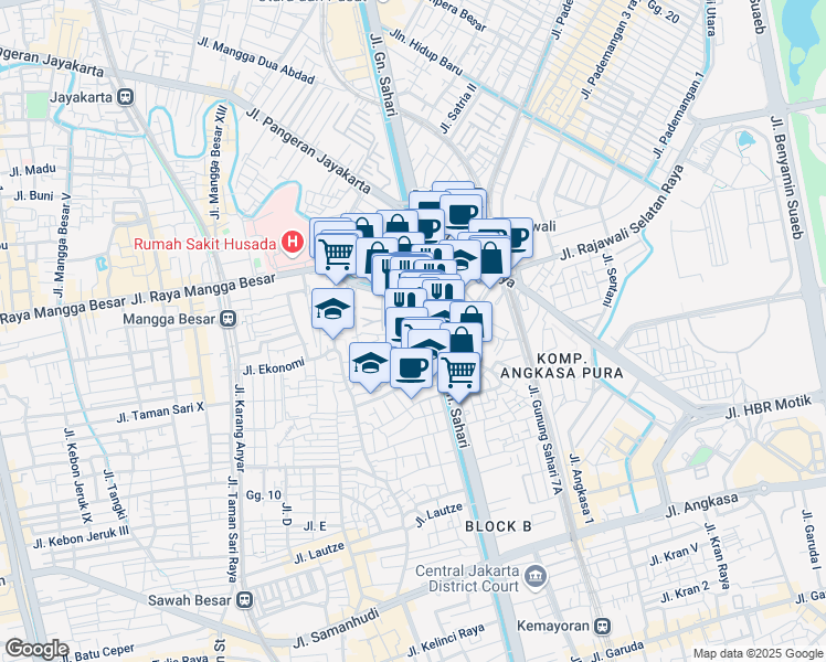 map of restaurants, bars, coffee shops, grocery stores, and more near 7 Jalan Kartini X B in Kota Jakarta Pusat